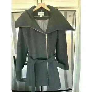 Cole‎ Haan Women's Belted Wool Classically Elegant Black Coat Sz 4 Pea Coat